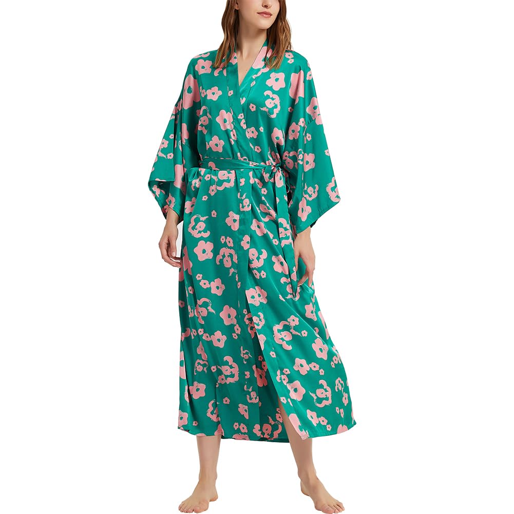 Roobees Bata larga tipo kimono para mujer, estilo pavo real, para dama de honor, novia, boda, fiesta, pijama
