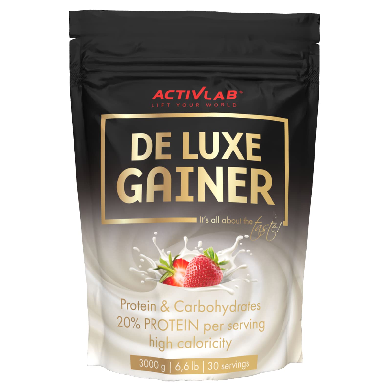Activlab De Luxe Gainer 3000g – Mass Gainer – Odżywka Białkowo Węglowodanowa – Wsparcie Budowy Masy – Koncentrat Białka Serwatkowego WPC – Bez Cukru (Truskawka)