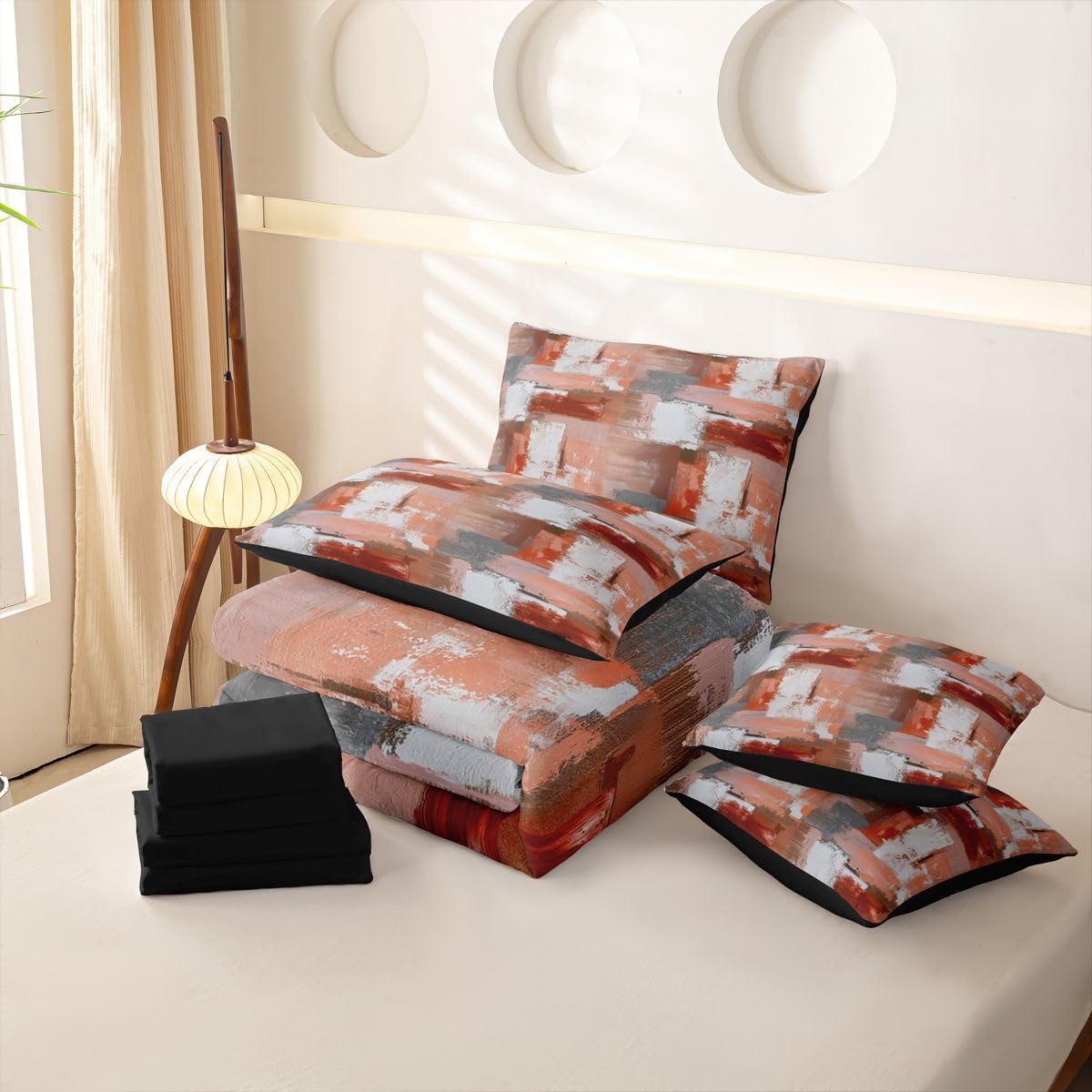 Loussiesd Set di biancheria da letto con copripiumino singolo con lenzuola per bambini, ragazzi e ragazze, motivo geometrico ombré, 7 pezzi, moderno, sfumato, decorazione per la stanza, in morbida