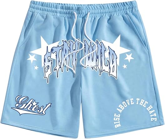 SHENHE Mens Graphics Shorts Drawstring Waist Print Workout Track Streetwear Shorts with Pocket