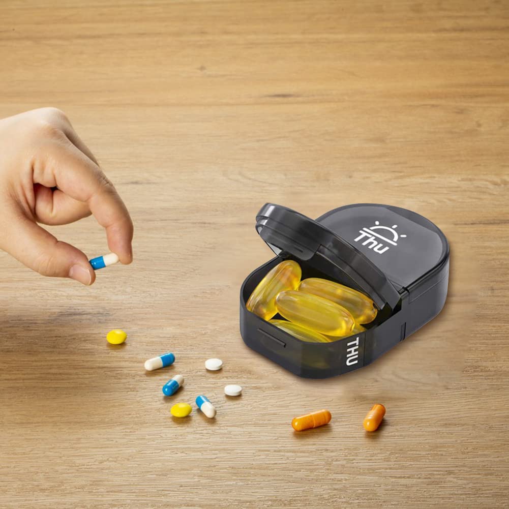 Portapillole Settimanale 7 Giorni Con 4 Scomparti (Mattina, Pranzo, Sera) - Contenitore Per Medicine E Vitamine In PP Alimentare, Senza BPA - Grande, Per Viaggi E Anziani, Nero