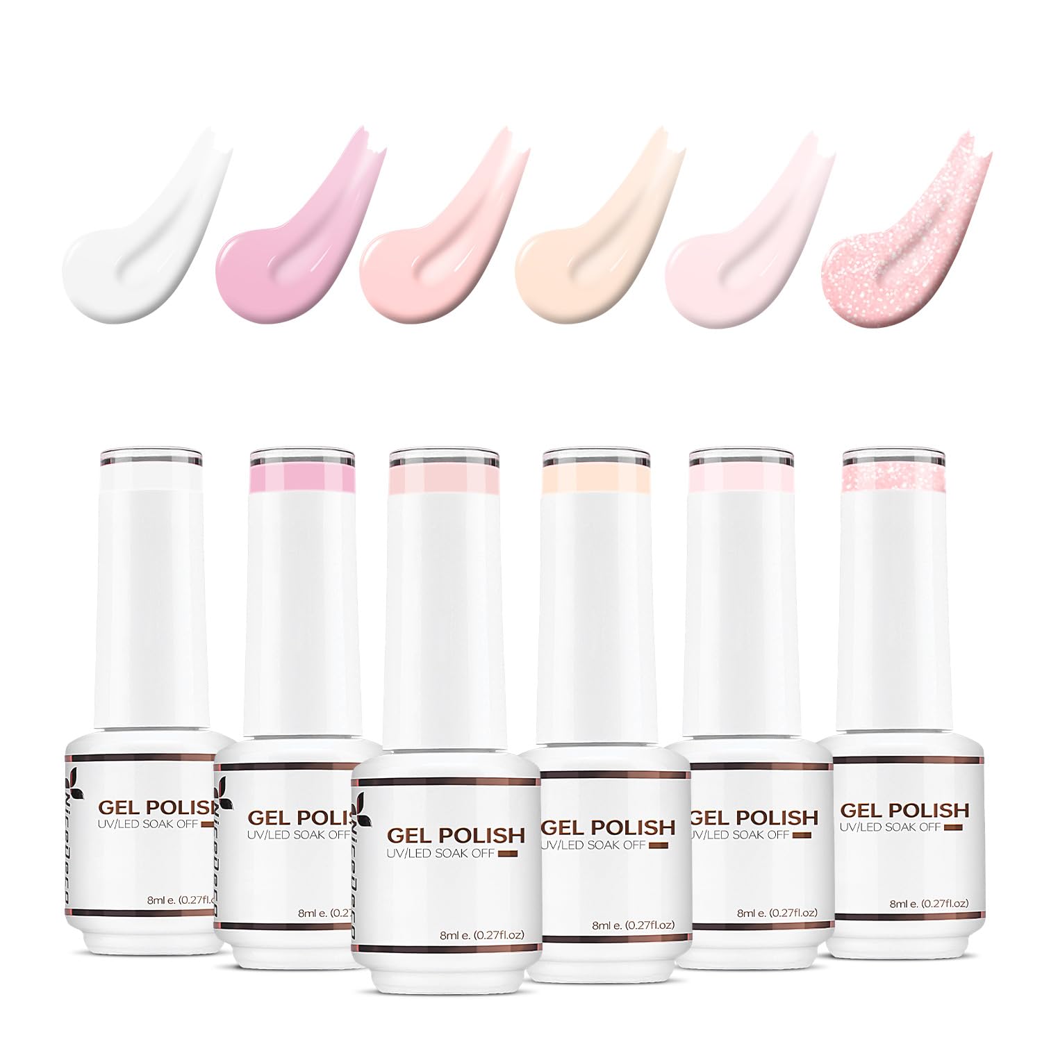 Nicedeco Hema Free Cruelty Free Vegan Gel Nail Polish 6 Pcs 8ml Nude Pink White Color Soak Off LED U V Gel Nail Kit Manicure DIY Home for Women