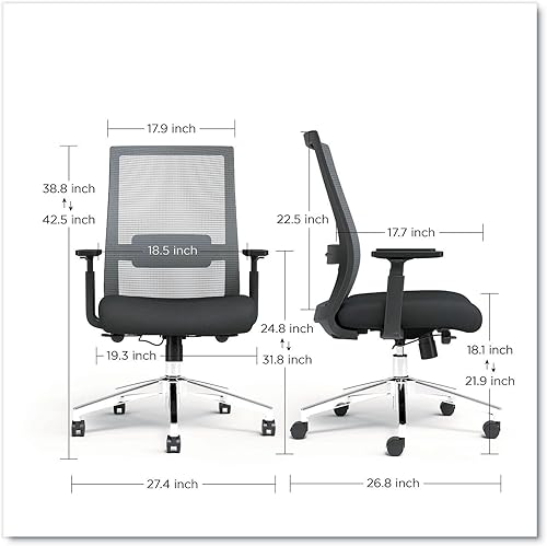 Miniatura 3 de Alera Ashdale - Silla de oficina ergonómica giratoria, silla de trabajo con respaldo de malla, asiento ajustable y altura del brazo, soporta hasta