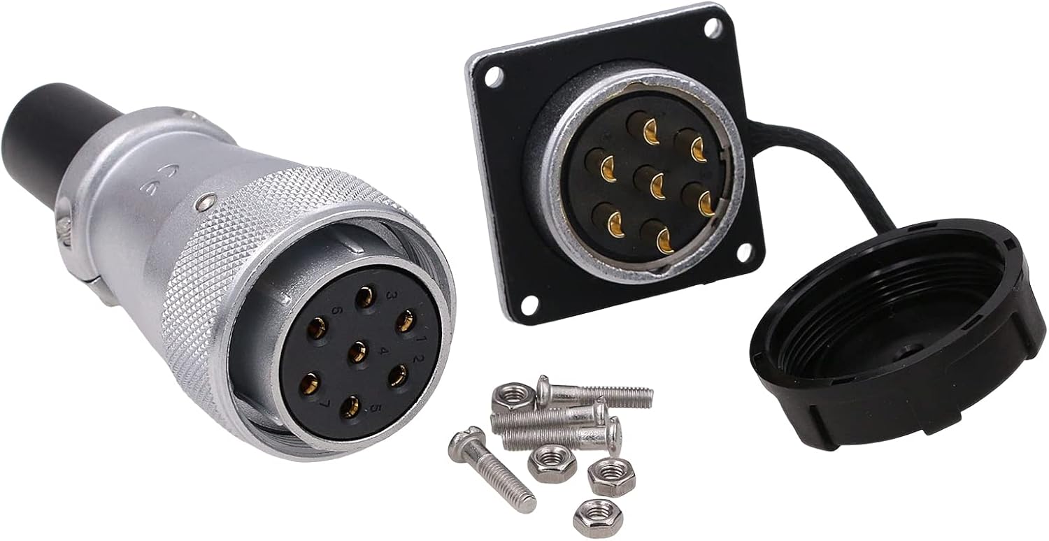 WS28 7-Pin Aviation Circular Connector, 25A 500V High Voltage, Heavy Duty Metal Bulkhead Panel Mount, Dustproof Industrial Power Cable Connector, 11AWG Wire Compatible