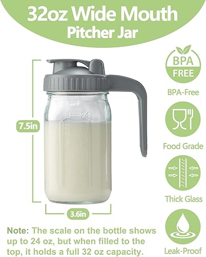 Miniatura 22 de Jarra de vidrio de 32 onzas con tapa y boquilla de vertido en forma de V, jarra de leche materna de 1 cuarto de galón, doble a prueba de fugas, Rosa