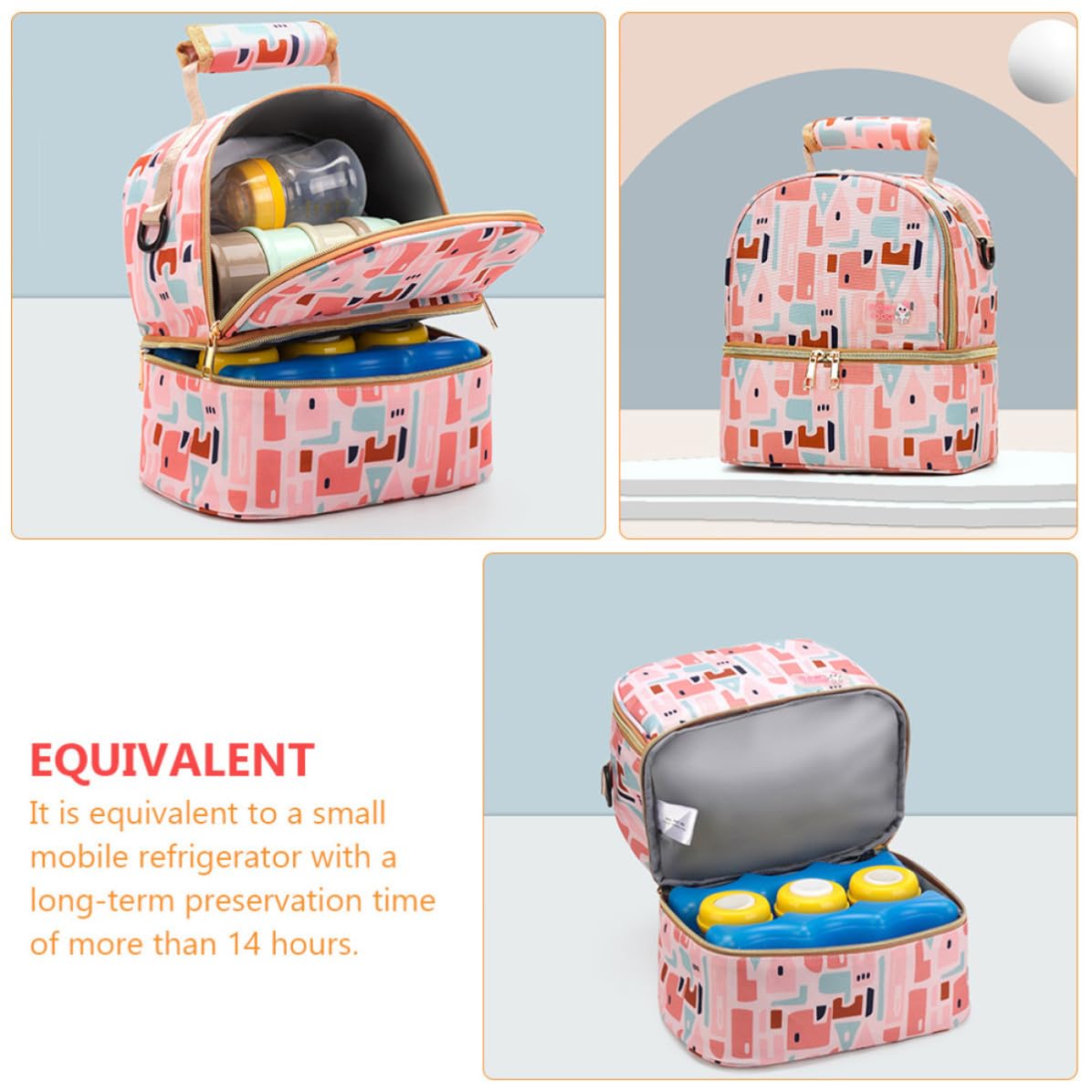 1pieza Bolsa Térmica para Leche Materna de Nylon Doble Mochila Portátil para Madre con Aislamiento Prolongado Almacenamiento Seguro y Bolsillo Trasero Multifunción para Viajes