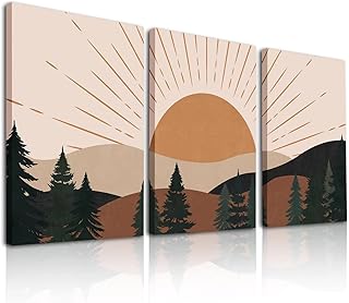 Boho Wall Art Prints Set of 3 Boho Wall Decor Mid-Century Modern Wall Prints, Minimalist Boho Wall Decor Canvas Boho Wall Art Decor for Living Room, Bedroom, Bathroom, Home (Framed, 12x16inch)