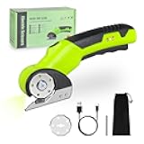 KIMPOK Cordless Electric Scissors - 4V Rechargeable Cardboard Cutter, Box Cutter Electric with 2 Safety Blades & LED Light, Perfect for Cutting Cardboard, Carpet, Fabric, Plastic, Leather