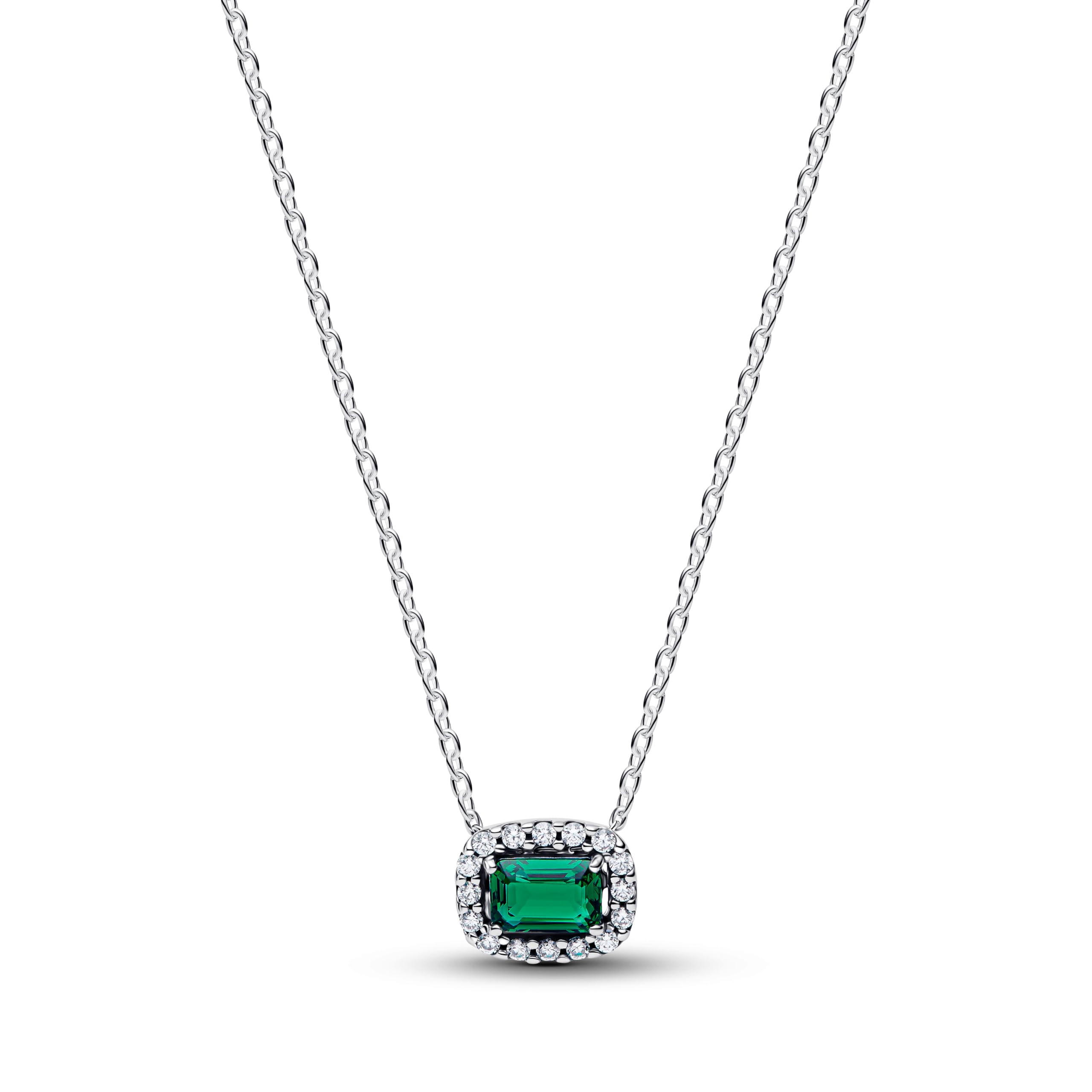 Pandora Rectangular Sparkling Green Halo Pendant Necklace 394503C01 Damenhalskette