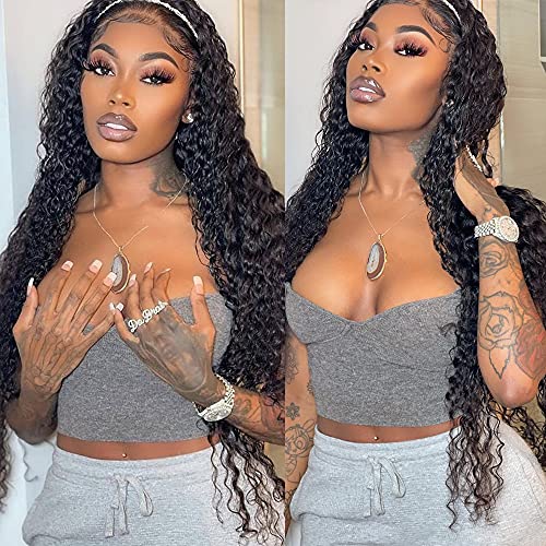 13X4 Curly HD-Lace-Front-Wigs-Human-Hair HD-Transparent Curly-Lace-Front-Human-Hair-Wigs Pre-plucked - 180 Density Glueless 10A Unprocessed Virgin Deep Curly Human Hair Wigs for Women 26 Inch