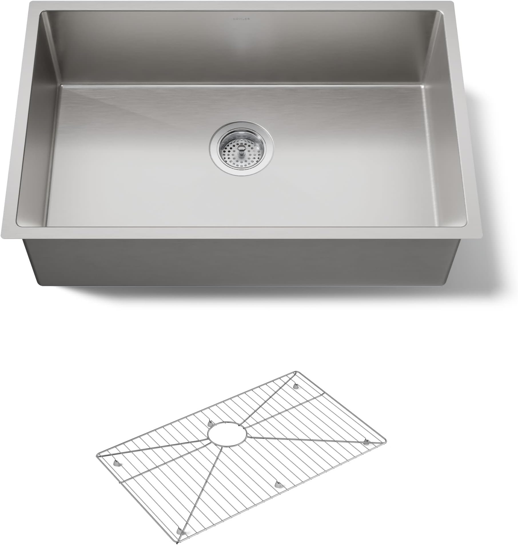 KOHLER 5409-NA 29 x 18-5/16-Inch Undermount Medium SingleBowl Kitchen Sink with Basin Rack, Stainless Steel, 9.31 x 18.31 x 29.00 inches