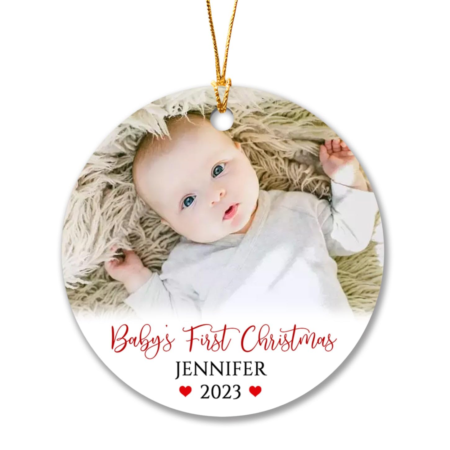CenluxyBaby's First Christmas 2024 Ornament Add Picture Name, Personalized Photo Christmas Ornament 2024, Custom Baby 1st Christmas Photo Ornament for New Parents Mom Dad, Christmas Tree Decorations