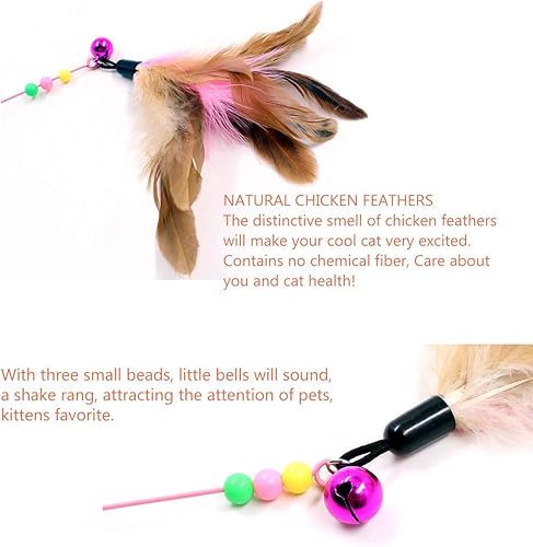 Miniatura 2 de Juguete de plumas para gatos, varita de juguetes para gatos, paquete de 5 unidades interactivas para mascotas y gatos perseguidores de gatitos,