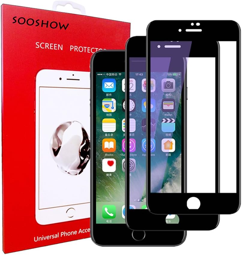 for iPhone X Screen Protector, HD Clear Anti Blue Light 9H Hardness 3D Full Coverage Tempered Glass for iPhone X /7/8 /7Plus /8 Plus (2-Pack) (Black for iPhone 7/8)