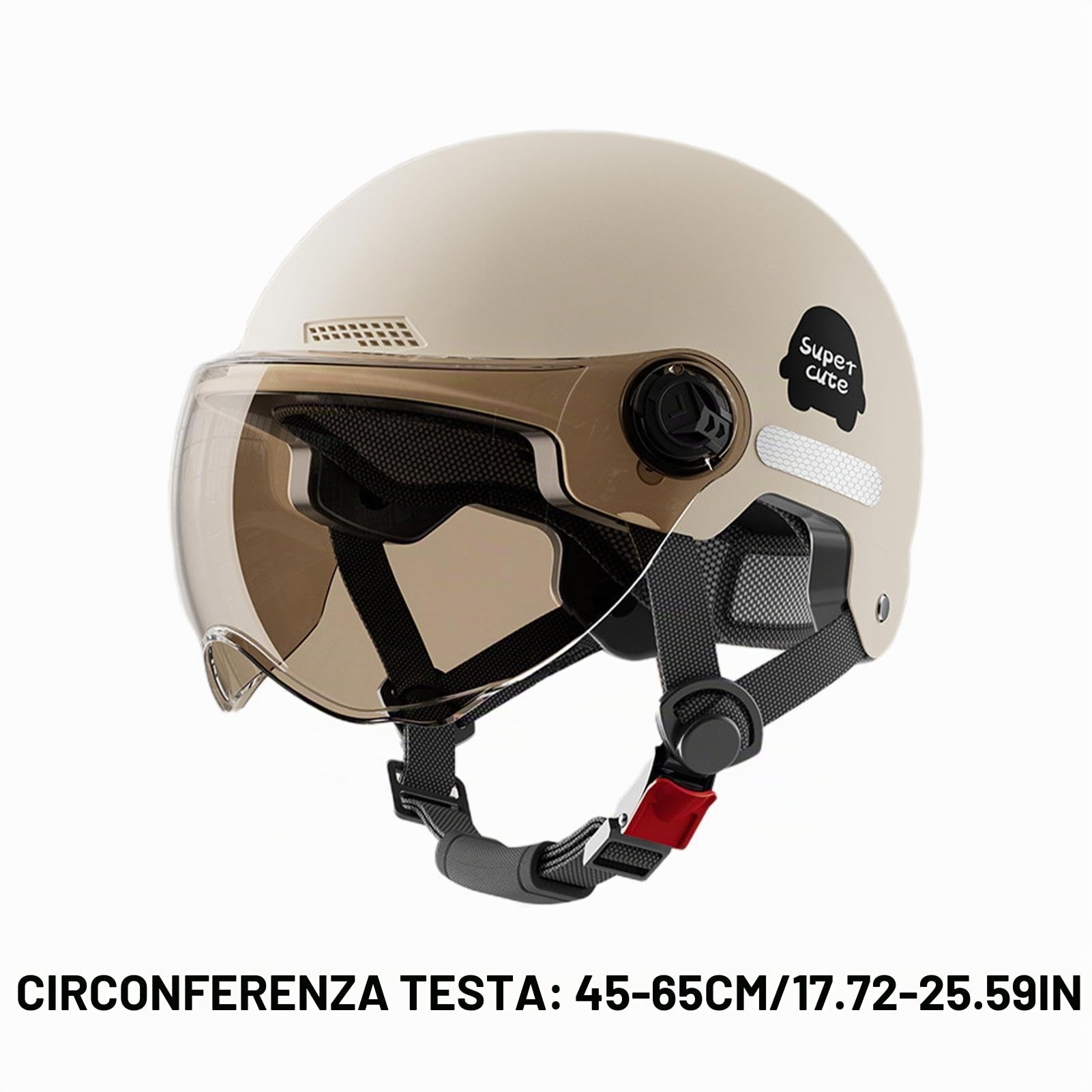 Casco da Moto per Adulti - Casco da Moto Aperto con Visiera, Casco da Sicurezza per Moto A Faccia Aperta, Ammortizzante Casco da Scooter per Unisex della Circonferenza della Testa 45-65cm