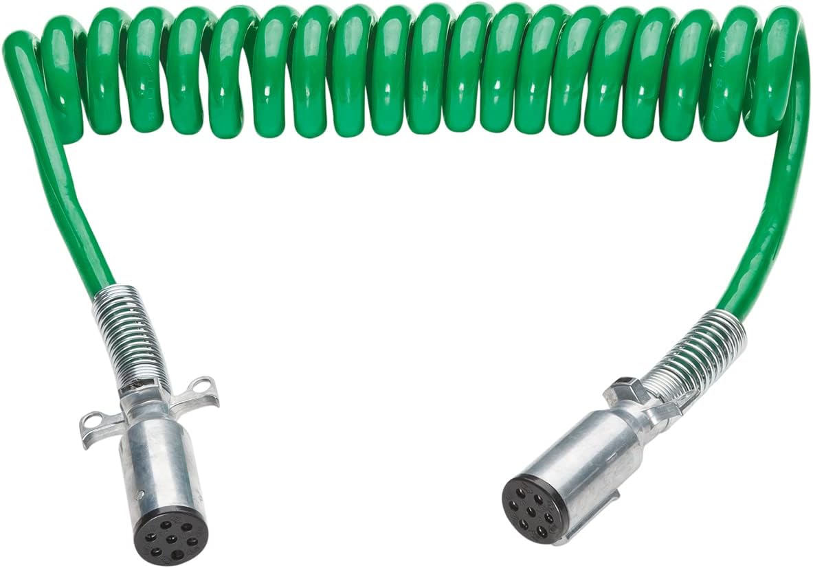 Barjan GT3301 7-Way Plug ABS Electric Coiled Cable Assembly to Power Semi Truck Trailer Tractor 15-Feet Heavy-Duty Abrasion-Resistant