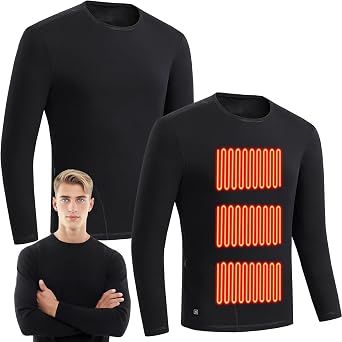 2 Pcs Men Heated Thermal Undershirt USB Electric Undershirts Long Sleeve Base Layer Tops Clothing for Outdoor Winter