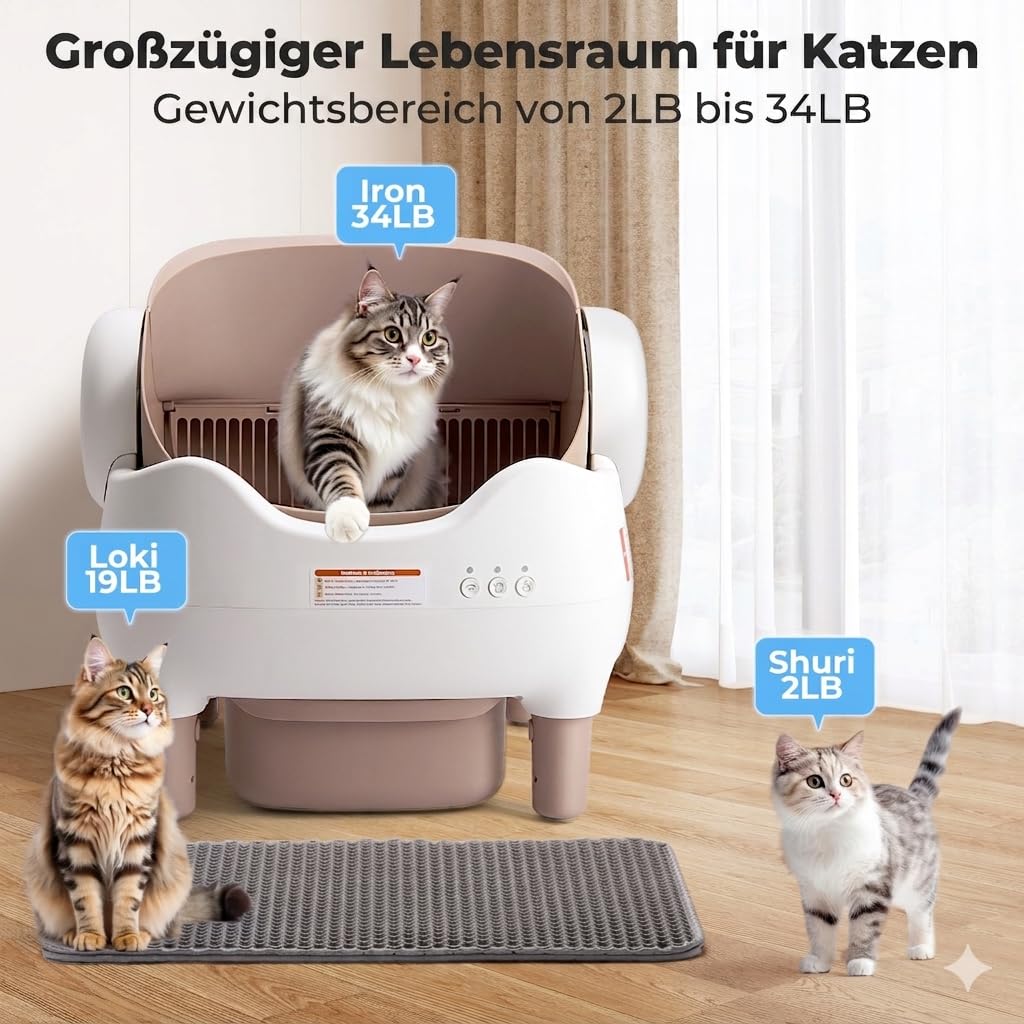 Fsitego Katzenklo Selbstreinigend: Automatische Katzentoilette mit App-Steuerung – Elektrische Katzentoilette mit Großem Fassungsvermögen – Geruchsfrei, Einstieg Von Oben, Inklusive Müllbeutel