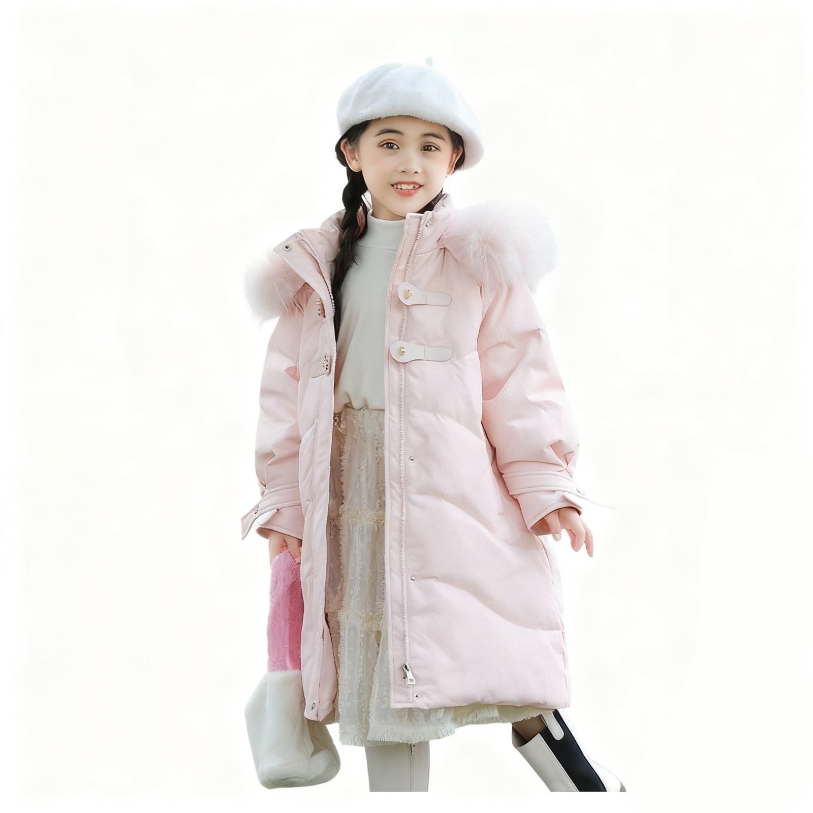 Cappotto invernale da ragazza, lungo, trapuntato, tinta unita, giacca
