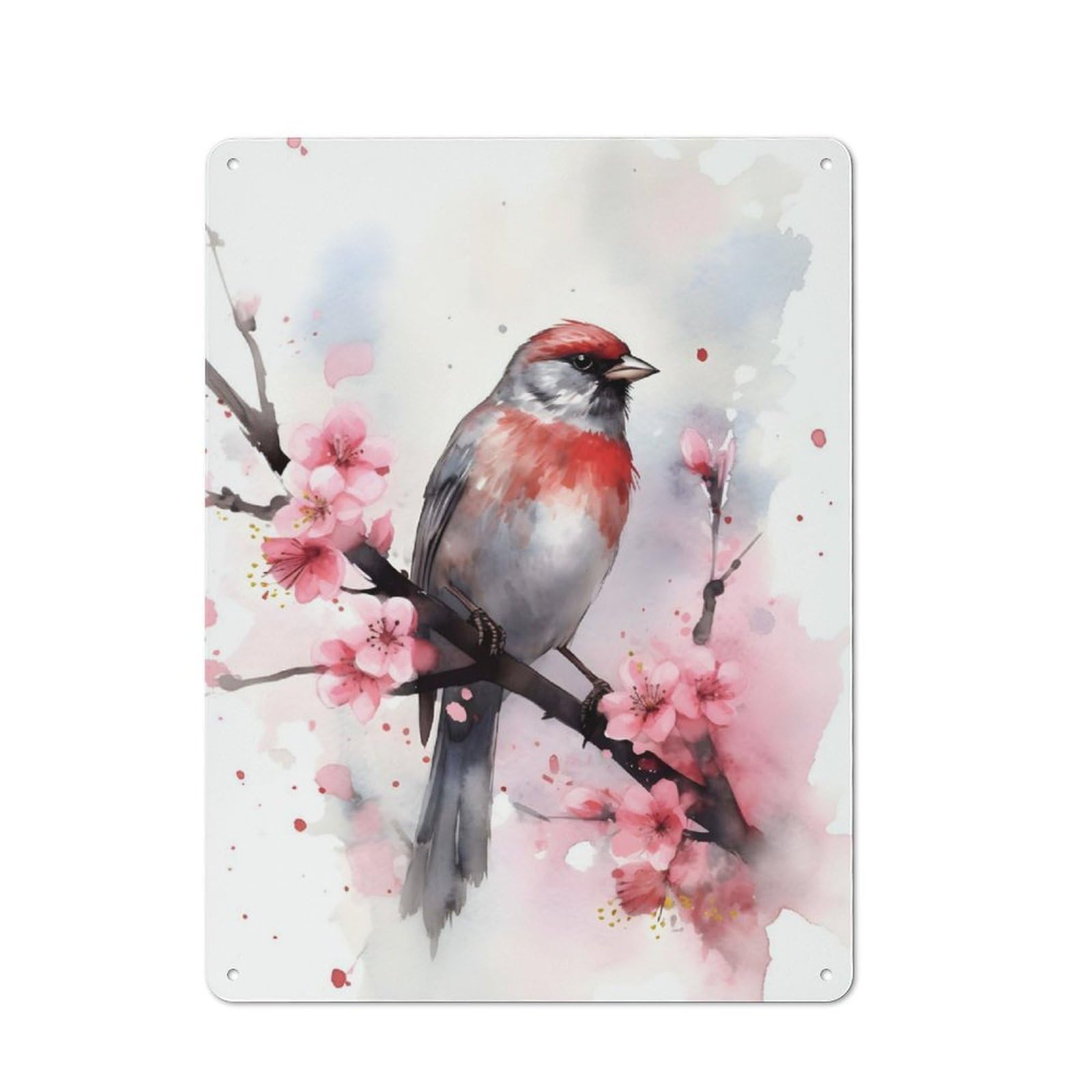 Junmoney Sparrow Watercolor Retro Tin Wall Plaque 40X30cm For Kitchen Or Home Bar, For Home Interiors, Feature Walls And Decorative Displays