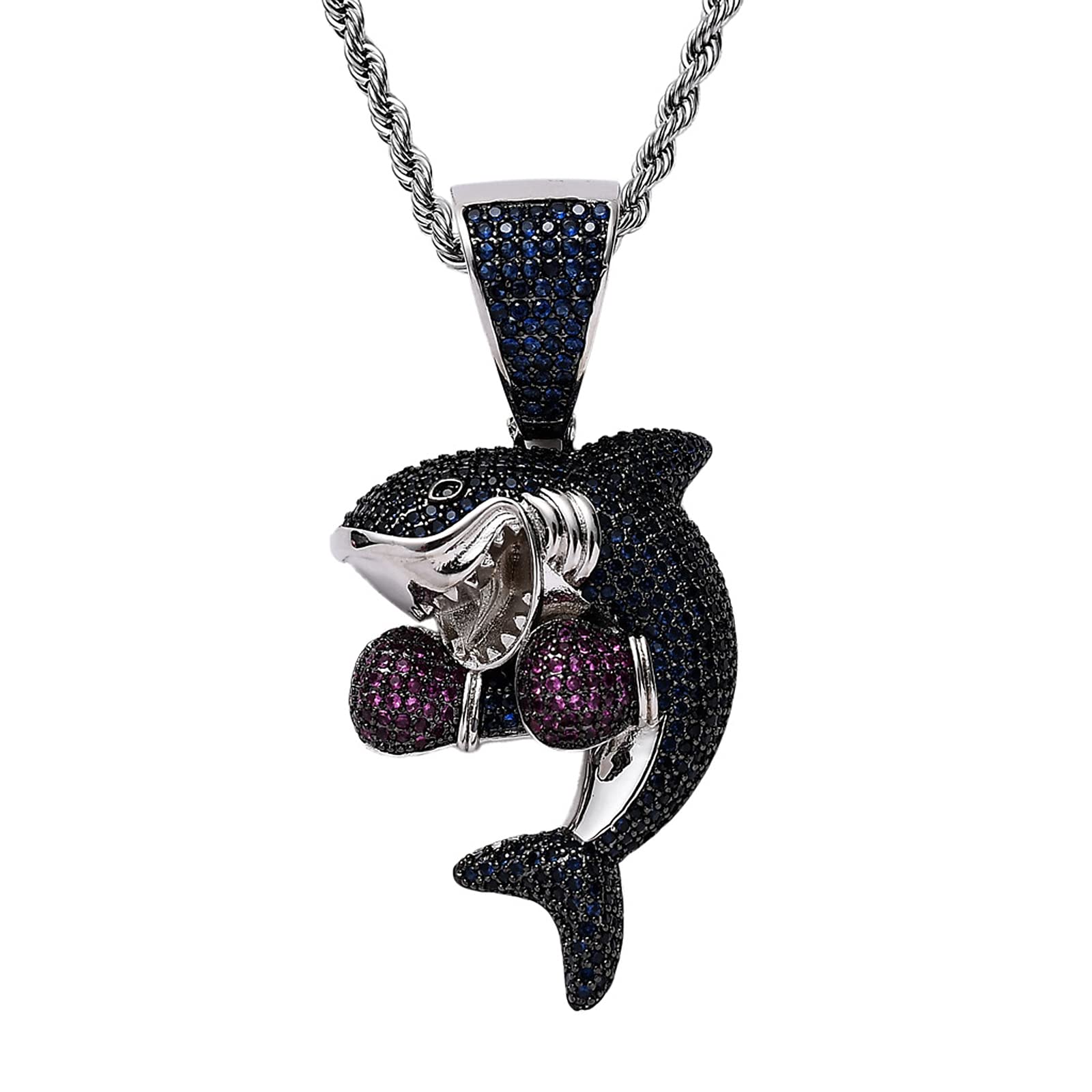 Pendentif hip hop requin de boxe précieux serti de zircons étincelants