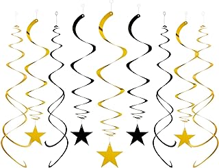 Black Gold Star Hanging Swirl Decorations,Foil Streamers Ceiling Hanging Whirls Party Decorations,Pack of 20