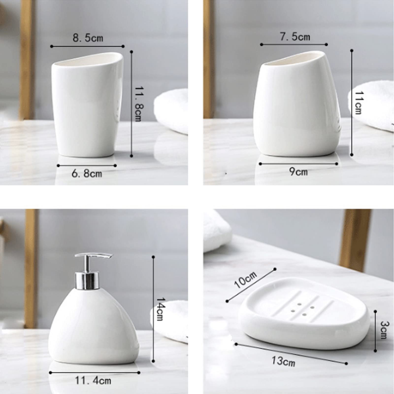 Juegos de Accesorios de baño, Acesorios Cuartos de Baño 5 Piezas para Dispensador Jabon Baño, Jabonera Baño, Porta Cepillo de Dientes, Dosificador Jabon Baño para Gel de Ducha Cerámica Blanco