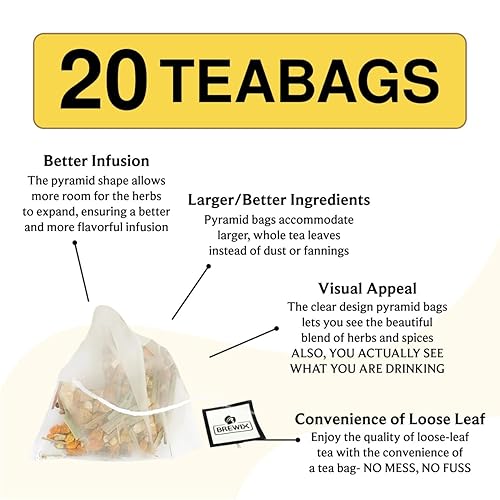 Miniatura 5 de BREWIX, Bolsas de té de hierbas Ashwagandha de cúrcuma (20 bolsas de té piramidales) Ingredientes reales de la India, sin cafeína y naturalmente sin
