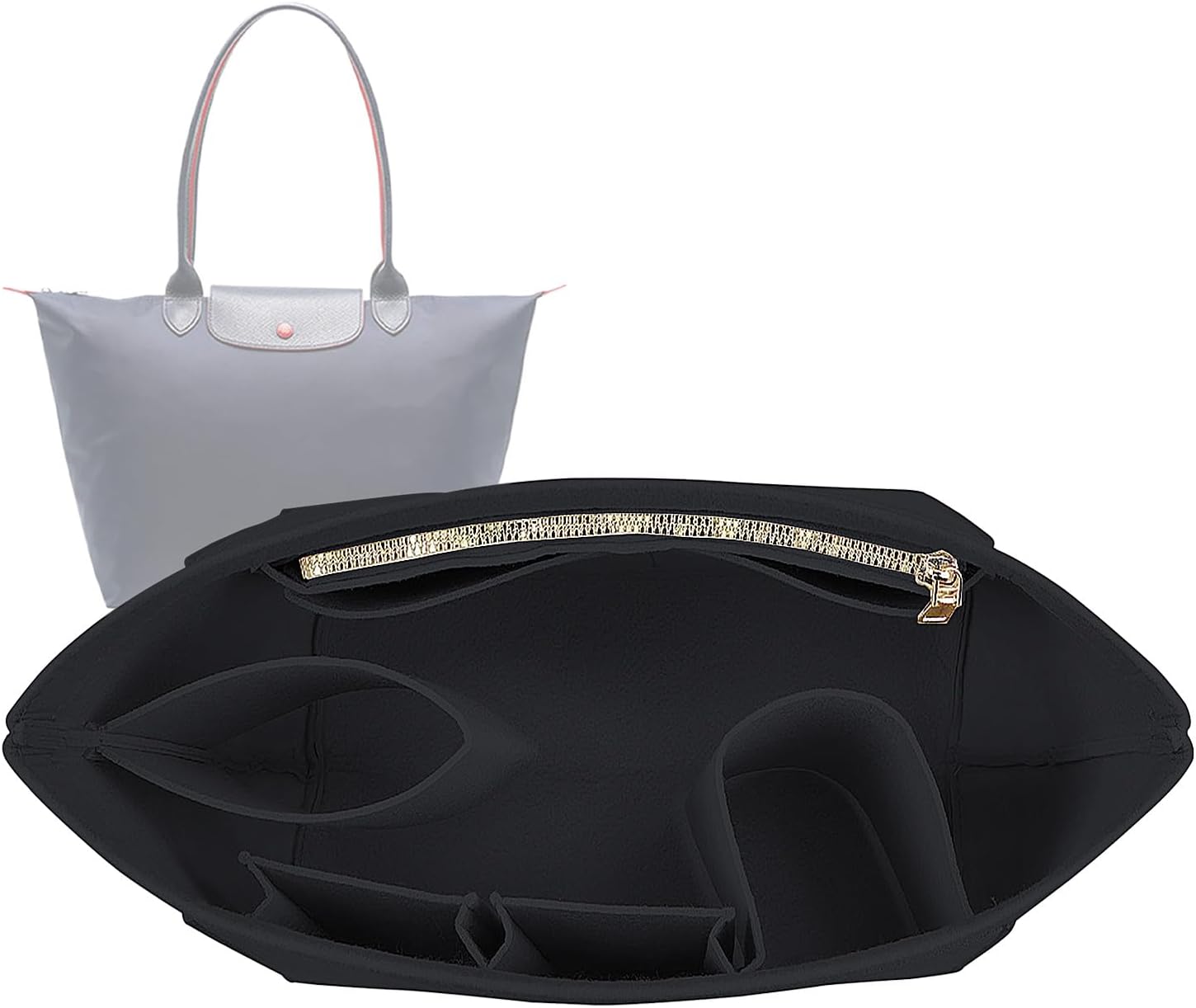 Lckaey Purse Organizer Insert for Longchamp Le Pliage Large Tote - Felt Organizer 1028black-L