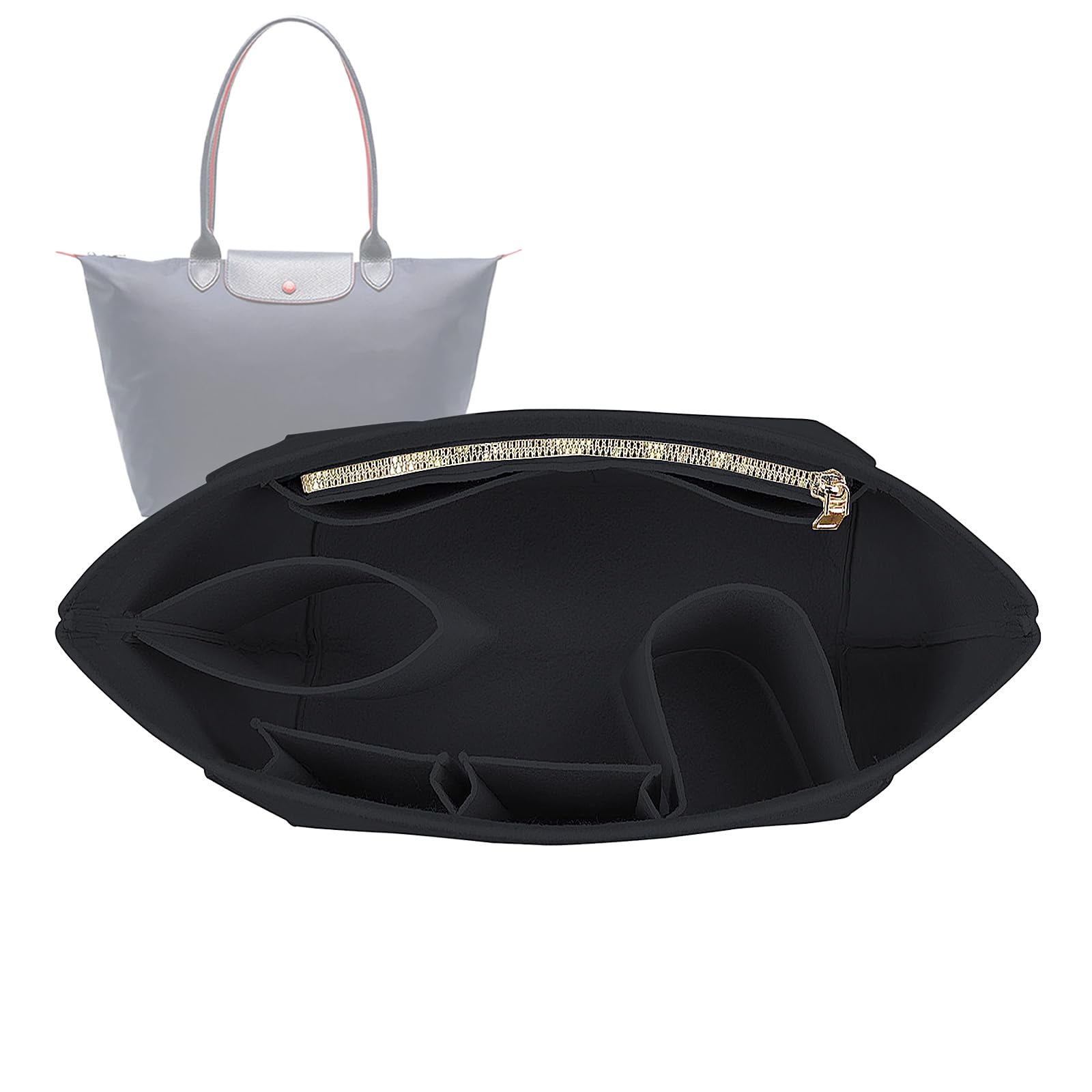 Lckaey Wkładka do organizera do torebki Longchamp le pliage duży organizer na zakupy wkładka filcowy organizer 1028czarny-L