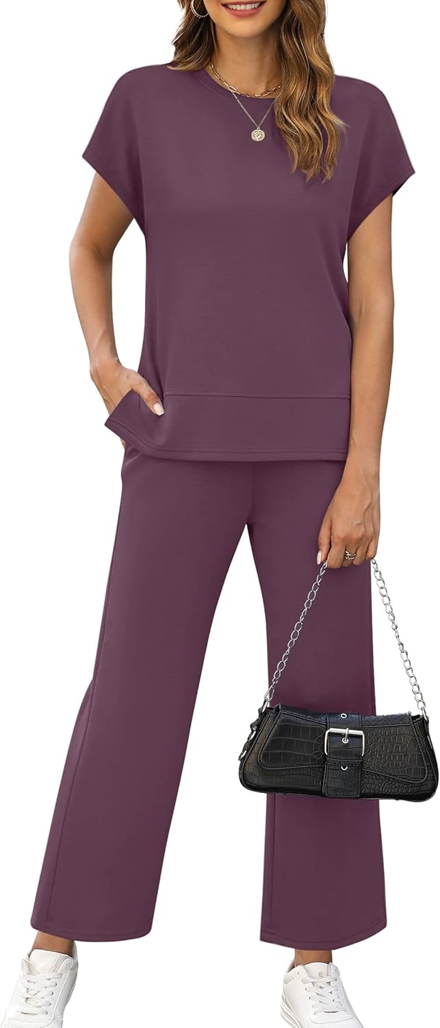 XIEERDUO Women's Cap Sleeve Lounge Sets 2 Piece Travel Outfits Airport Tracksuits Wide Leg Loungewear S-3XL - Image 2