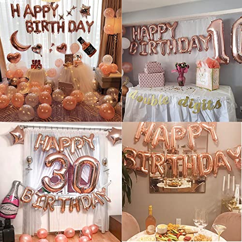 Image of Party Propz Rose Gold Happy Birthday Letter Balloons - Foil For Unicorn, Princess, Photo booth, 1st, Girls, Room, Wife, Women Baloons, Letters Words, Banner (cardstock) Decorations Party Supplies