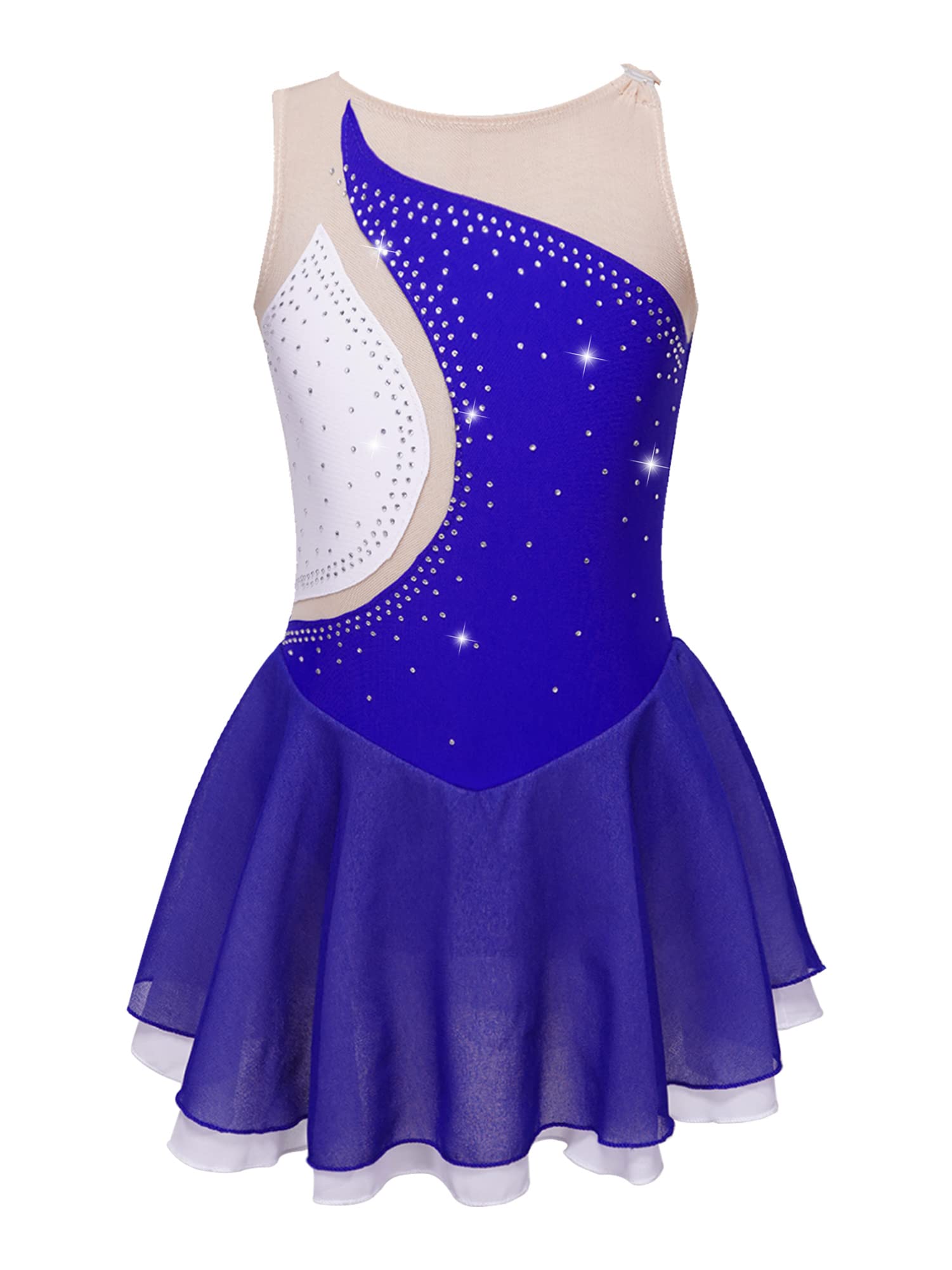 IEFIEL Vestido de Patinaje Artístico para Niña Maillot Ballet con Falda Malla de Gimnasia Rítmica sin Mangas con Lentejuelas Brillantes Vestido de Danza Lírica — view 19