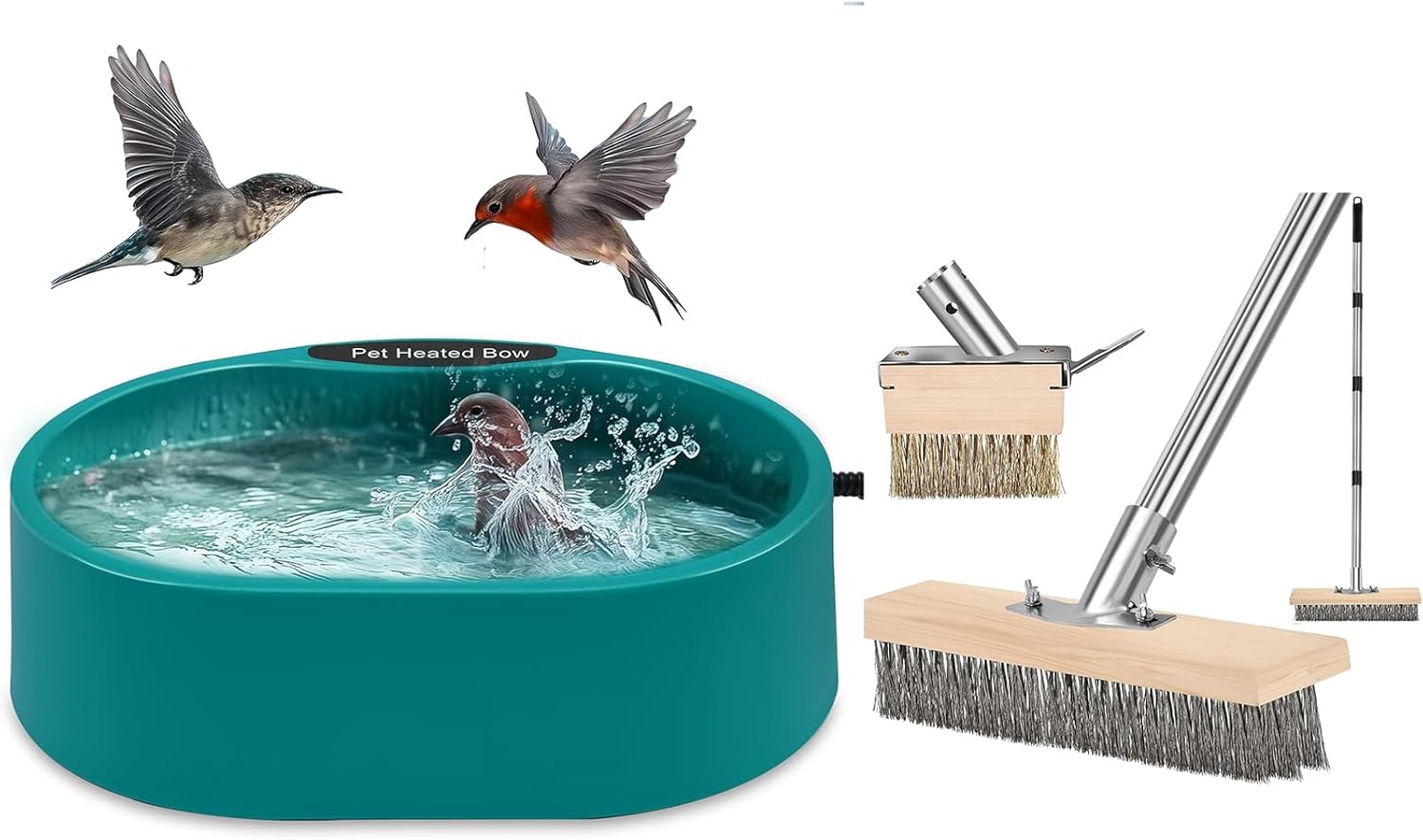 Heated Chicken Waterer and Metal Cleaning Brush for Outdoor in Winter