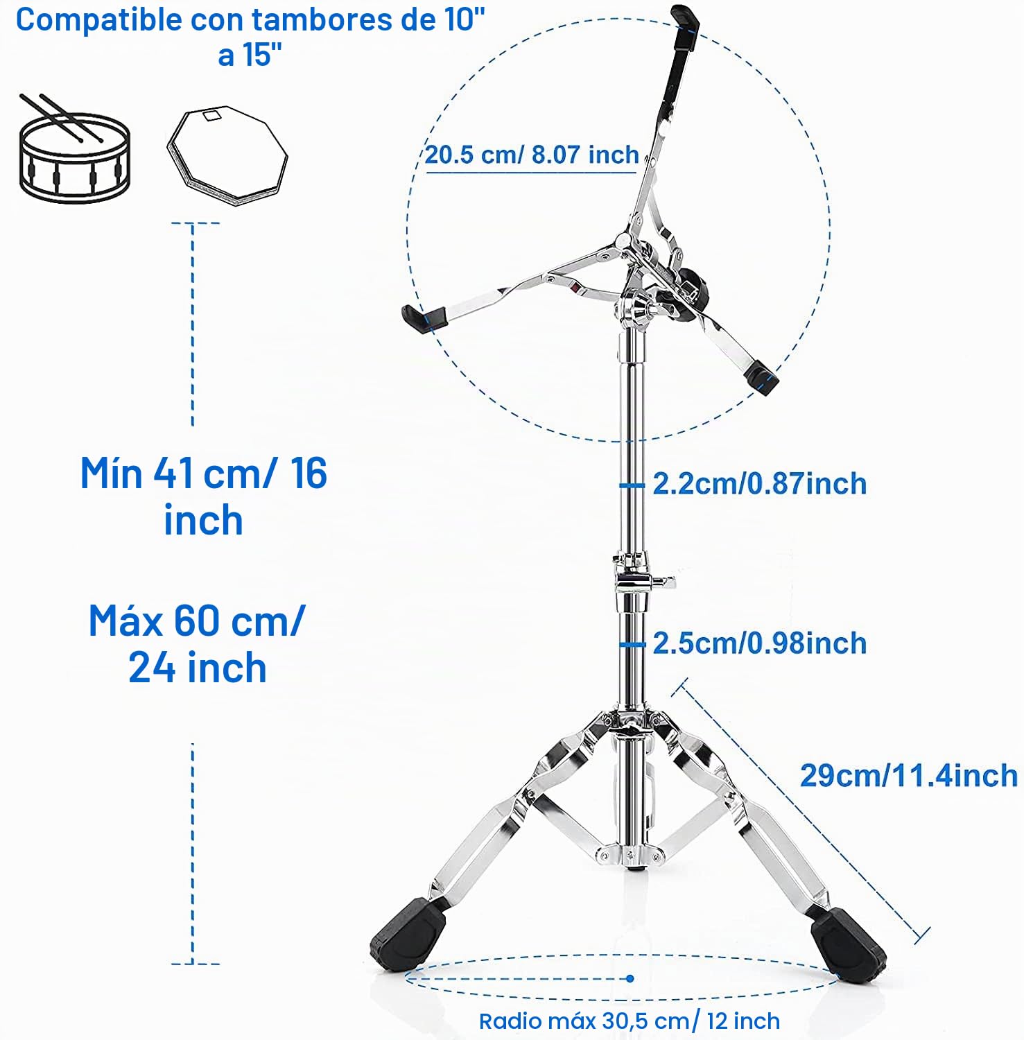 Vangoa Soporte para caja Vangoa, ajustable y portátil con refuerzo doble y bolsa de transporte, para tambores de 10"-15". Perfecto para principiantes, aficionados músicos de actuaciones