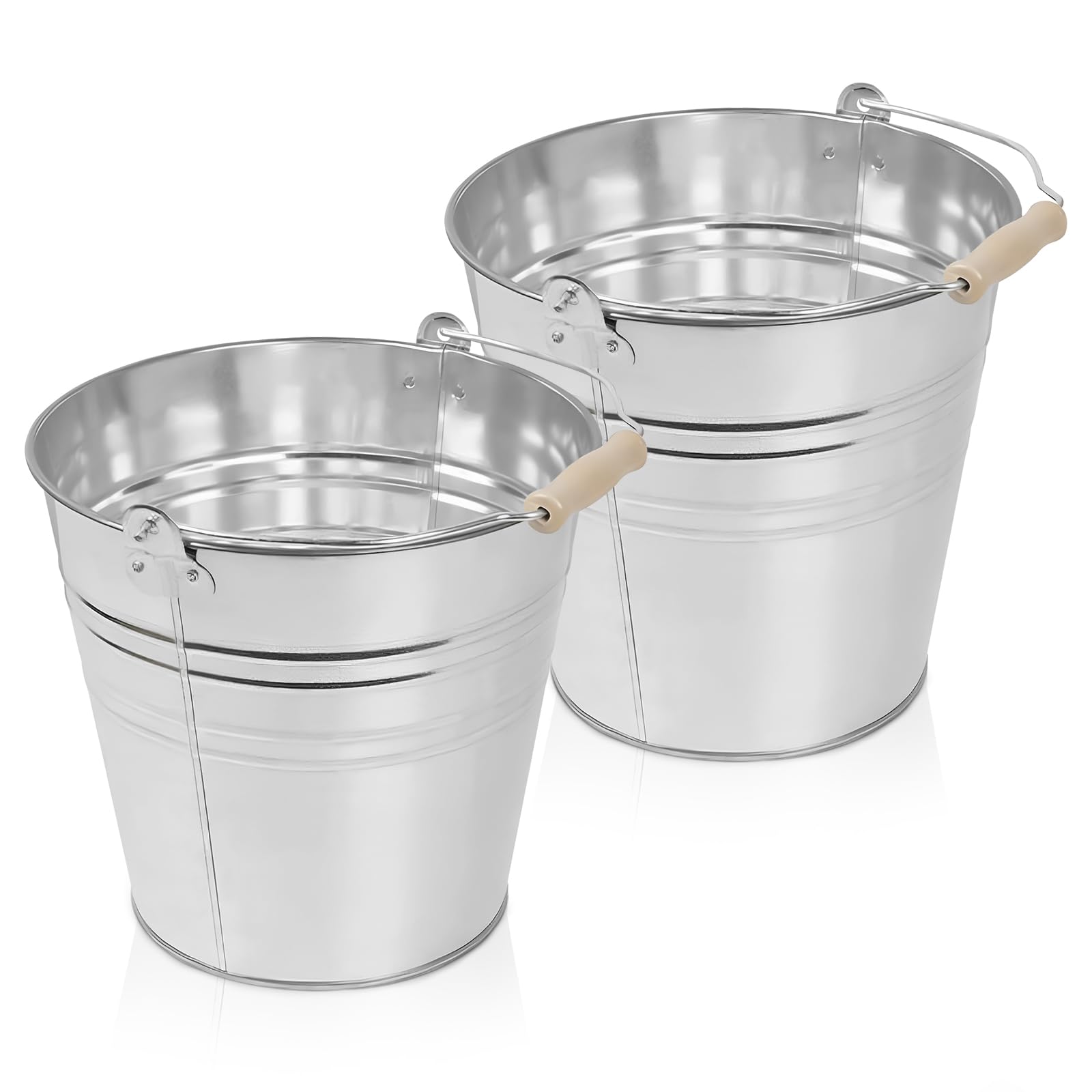 Winsome Silver Galvanised Steel Bucket With Handle - Perfect Drinks Cooler For Parties, Cleaning, Garden Storage, Ash And Coal (2, 10 Litre)