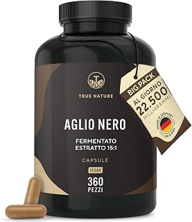 Aglio nero fermentato – 360 capsule – 22.500mg dose giornaliera (Estratto ad alto dosaggio) – Con S-allilcisteina naturale (SAC) e 14,89% di polifenoli – Aglio nero capsule – Vegano – TRUE NATURE