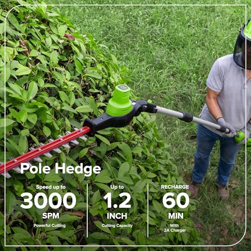 Image of Greenworks 24V 8 in Pole Saw Hedge Trimmer Kit, 2.0 Ah Battery and Charger