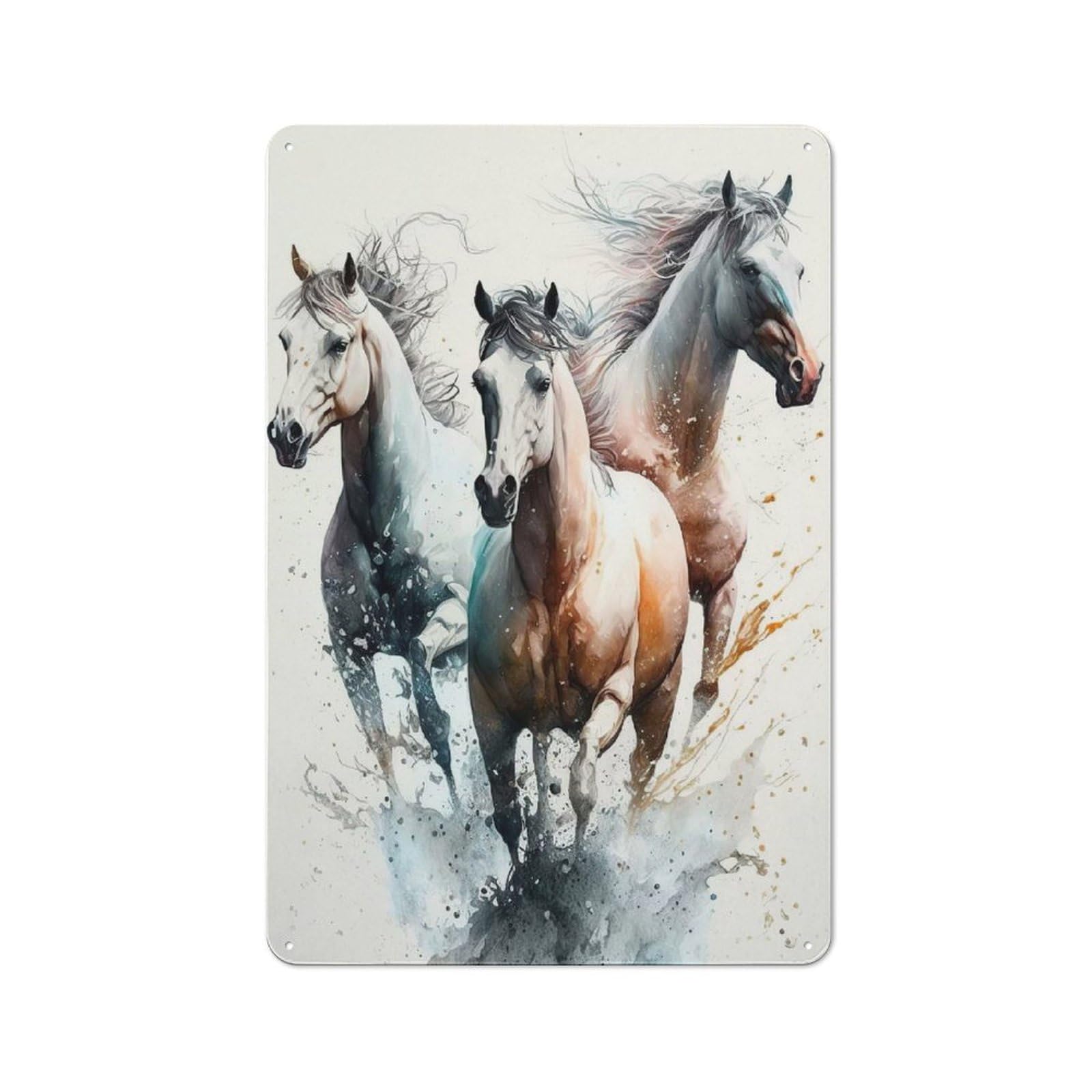 Rustic Watercolor Horse Decorative Tin Sign 30x20cm, Cottage Wall Art for Cottage, Kitchen, Hallway Or Breakfast Nook