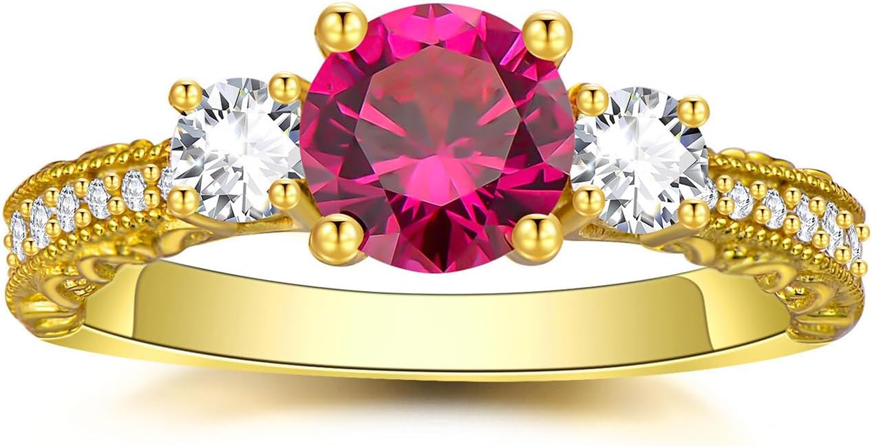 14K Gold Ruby Engagement Ring for Women Dainty Wedding Anniversary Ring for Girlfriend Wife Fiancee