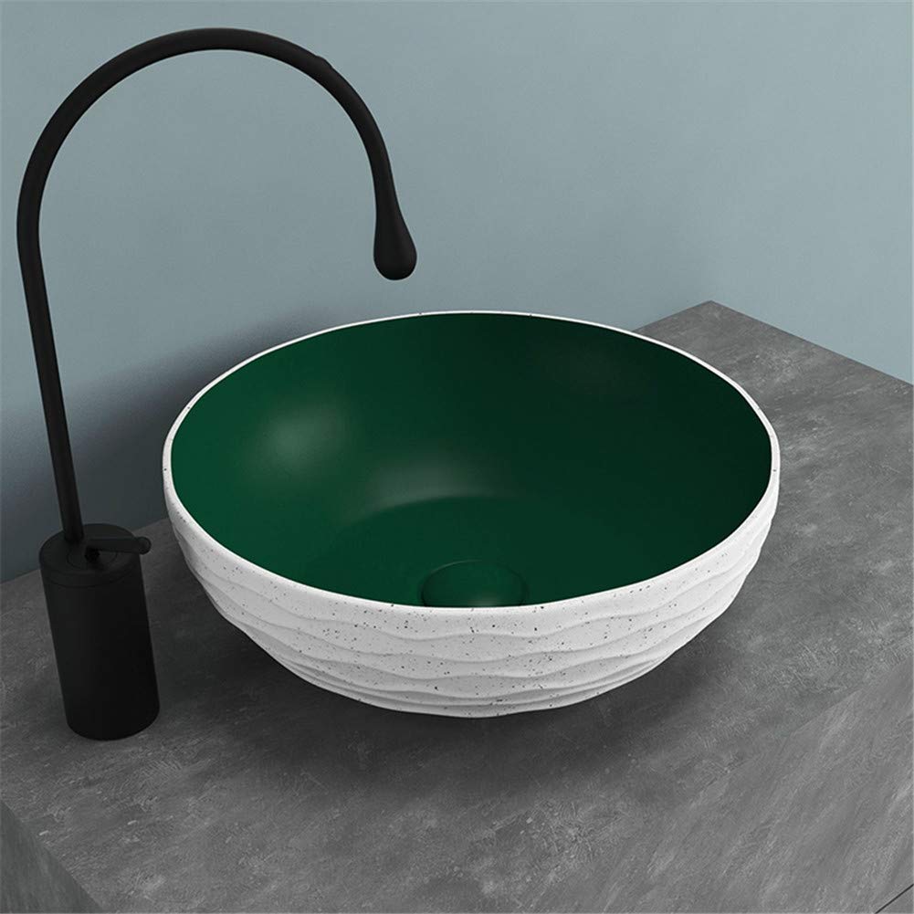 Évier de salle de bains fait main céramique verte lavabo facile à nettoyer