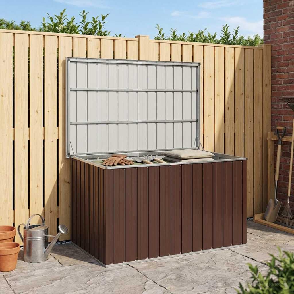 Gartenbox Braun aus verzinktem Stahl mit 1,03 m³ Stauraum, wetterfest, wasserdicht, mit Klappdeckel für Auflagen, Kissen, Polster, ideal für Balkon, Terrasse, Outdoor und Winter