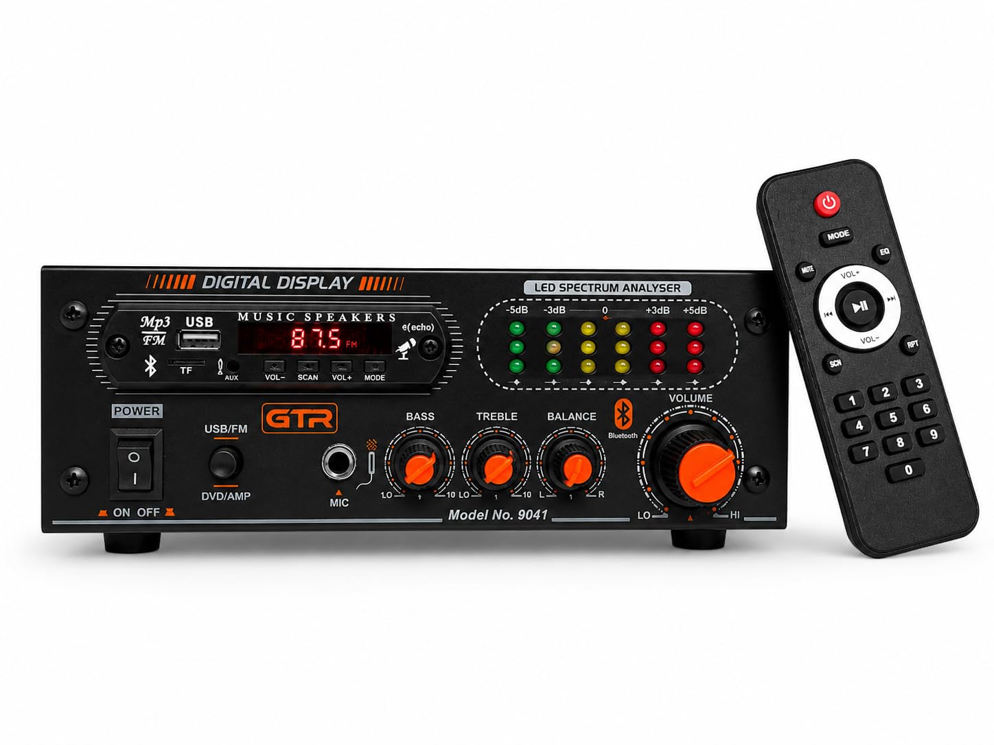 GTR Stereo Amplifier with Bluetooth, USB, FM & Remote | LED Spectrum Analyser, Mic Input with Echo, Bass & Treble Control, TF Card Support, Digital Display-image-27