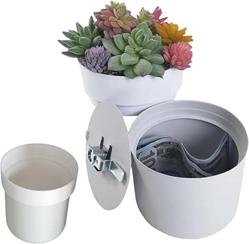 Flowerpot Diversion Safe, Money Hide Gadget | Secret Money Hide Spare Key Hide Storage Box with Key Lock for Flower Pot Fake Bottom, Money, Jewelry, Keys, Rings