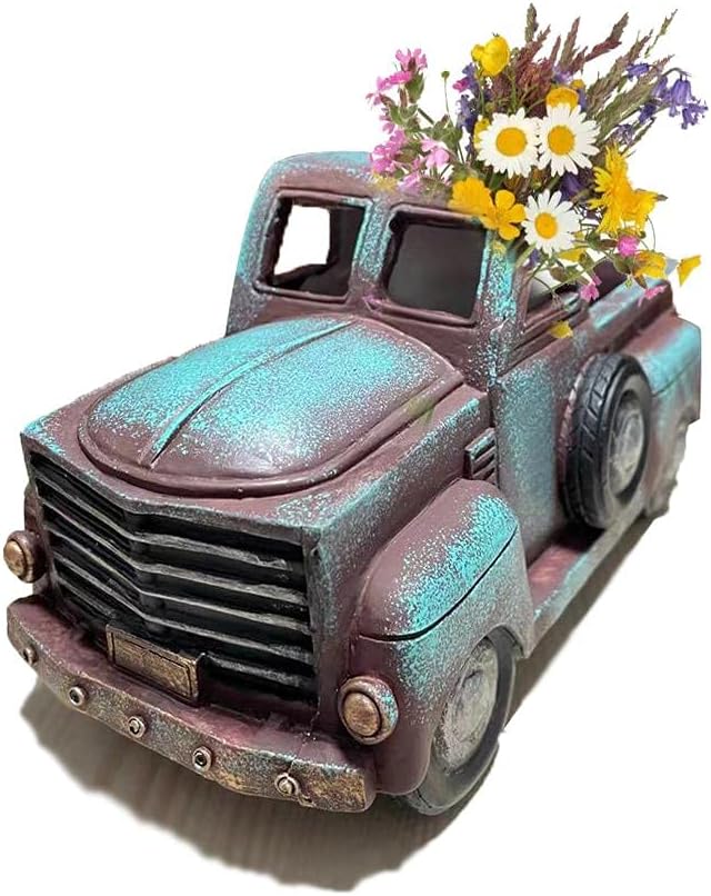 Car Flower Pot, Nostalgia Vintage Pickup Truck Plant Flower Planter Car Flowerpot Interesting and Unexpected Decoration for Porches Terraces or Gardens