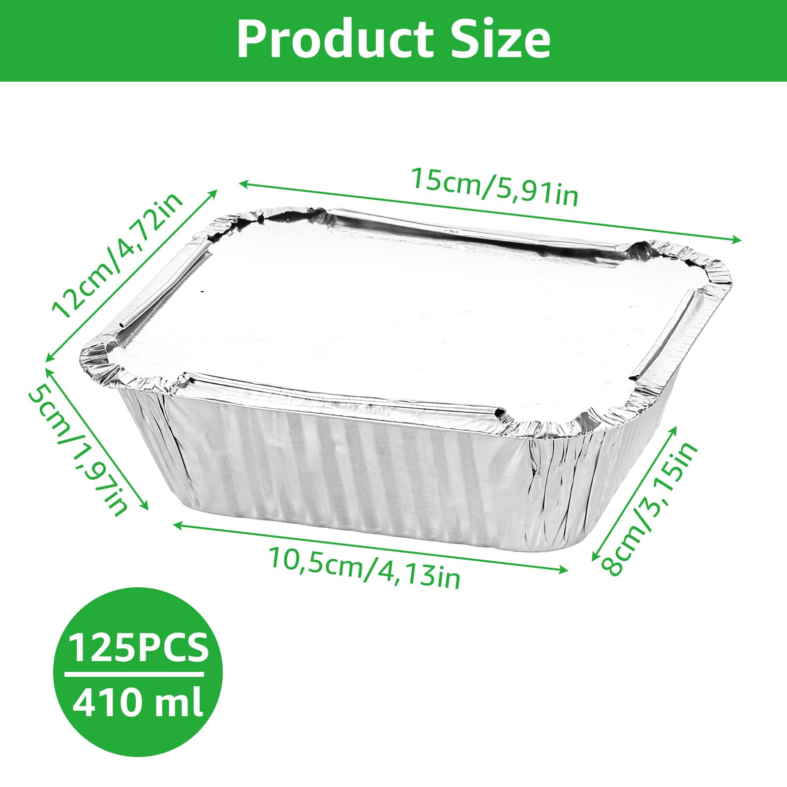 125 bandejas de aluminio con tapa, bandejas para barbacoa, 400 ml, moldes desechables cuadrados, para asar, hornear, cocinar, llevar