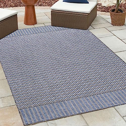HomebyHome Outdoor Teppich Wetterfest 80x150 cm Sisal Optik Streifen Design Läufer Grau - Balkon...