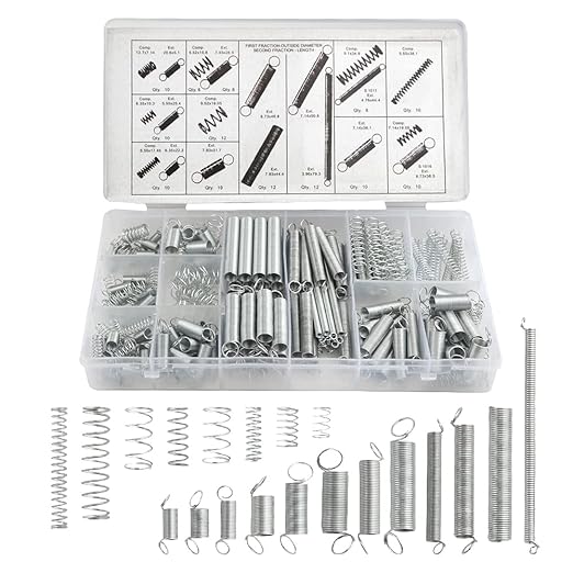 200Pcs 20 Kinds Zinc Plated Steel Coil Spring Wire Metal Extension and Compression Spring Repair Tool Assortment Kit