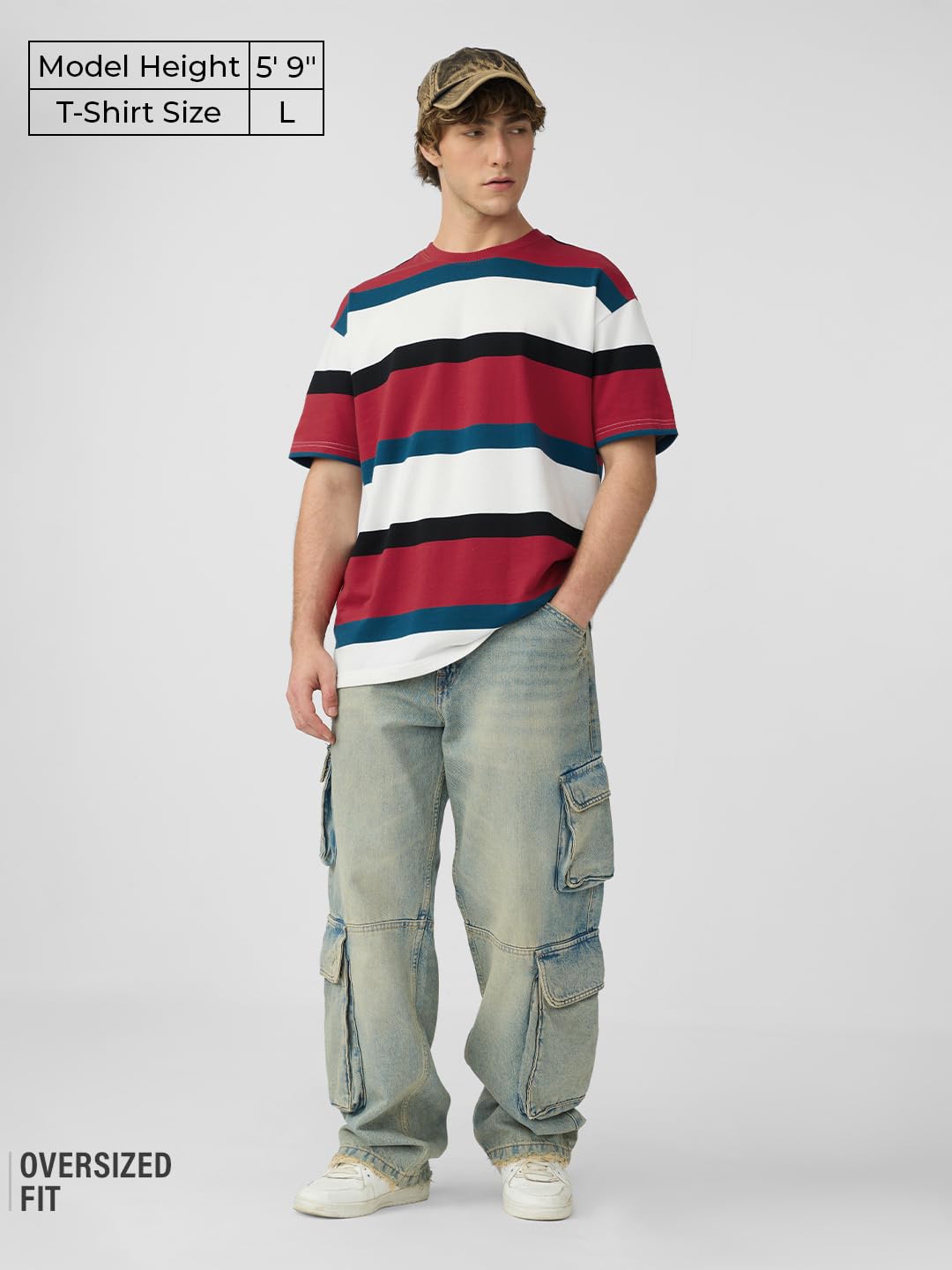 The Souled Store Retro-T-Shirts für Herren und Jungen, kurze Ärmel, Rundhalsausschnitt, mehrfarbig, gestreift, Baumwolle, Übergröße