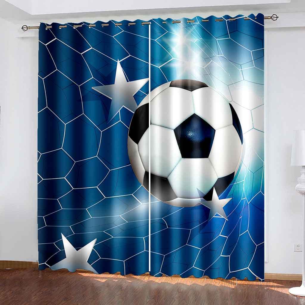 Gardinen 2 Stück Verdunkelungsvorhänge Mit Ösen Vorhänge Blickdicht Kälte- Und Wärmeisolierung/B170 x H200cm Blauer Fußball 3D Vorhang Balkon Schlafzimmer Badezimmer Vorhänge